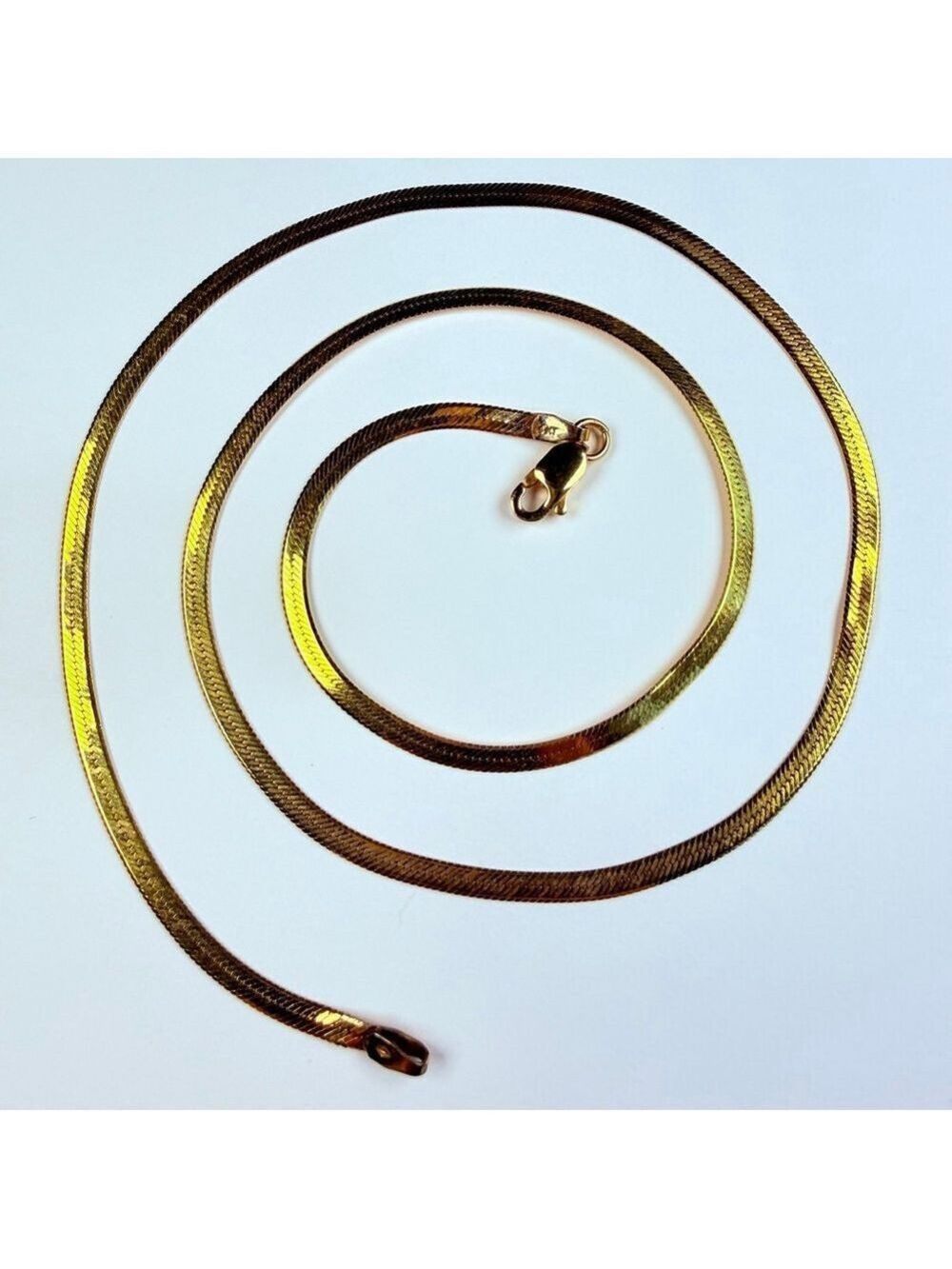 14K Solid Yellow Gold 2.5MM Classic Flat Herringbone Vintage Necklace 18"